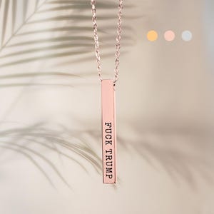 FUCK TRUMP Bar Necklace, Fuck Trump Jewelry, 18k Gold Customizable Subtle Anti Trump Gift for Democrat, Birthday Gift for Leftist Feminist