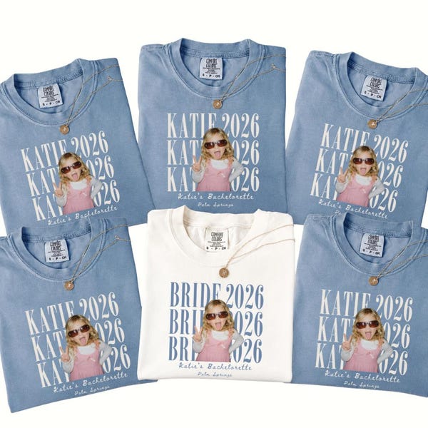 Individuell gestaltete Junggesellinnenabschieds-Shirts mit Foto, Comfort Colors Brautparty-T-Shirts, Foto-Party-Shirts, personalisierte Junggesellinnenabschieds-Shirts