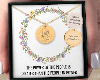 Resist Necklace, Subtle Resistance Rose Coin Necklace, Liberal Protest Jewelry, Political Democratic Social Justice Charm, Feminist Pendant