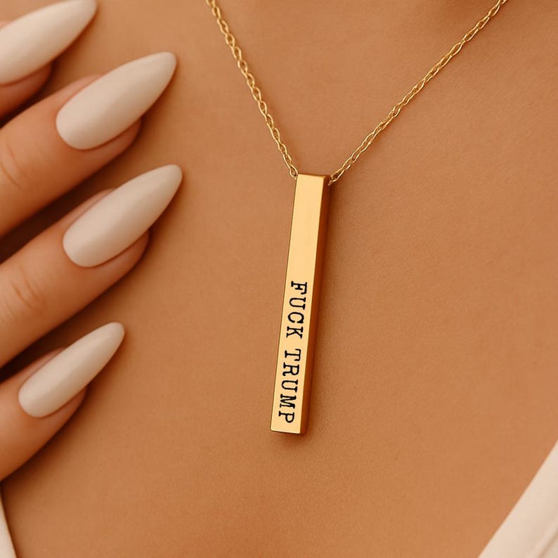 FUCK TRUMP Bar Necklace, 18k Gold Fuck Trump Jewelry, Silver Custom Subtle Anti Trump Gift for Democrat, Liberal Fine Jewelry, Feminist Gift image 3