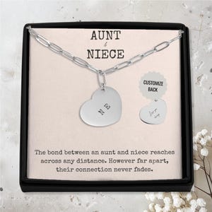 Aunt and Niece Initials Necklace, Custom Heart Pendant on Paperclip Chain, Personalized Double Letter Jewelry Gift for Birthday or Christmas