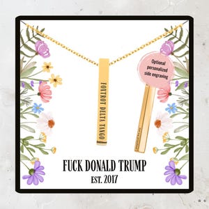 Foxtrot Delta Tango, Subtle Anti Trump Jewelry, Anti MAGA Pendant, Gift for Democrat, Political Gift for Friend, Feminist Gift, Bar Necklace