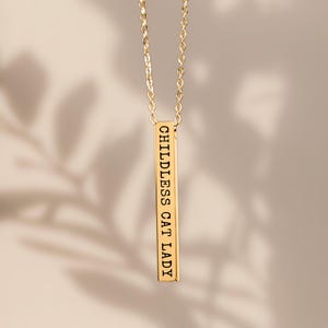 CHILDLESS CAT LADY 3D Bar Necklace, Personalized Gift For Her, Leftist Gift For Kamala Harris Supporter, Gold Anti Trump Democrat Jewelry