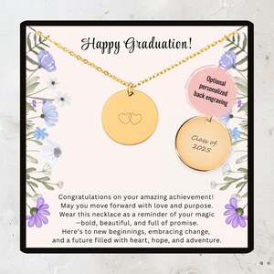 Custom Graduation Necklace Gift, Customized High School Grads, Gift for Girls College, Graduation Class of 2025, Silver Tiny Hearts Disc