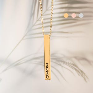 XOXO Bar Necklace | Hugs and Kisses Custom Pendant | XO 18k Gold Plated Jewelry For Women | Stainless Steel Necklace Charm | Valentine Gift