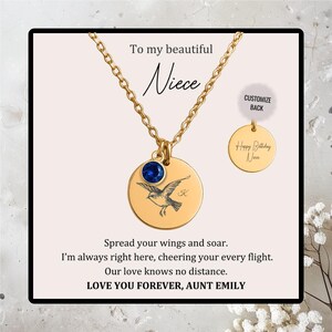 Personalized Niece Bird Initial Pendant with Birthstone, Dainty Necklace from Aunt, Auntie Niece Jewelry Gift, Custom Jewelry for Birthday