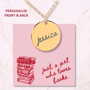 Book Lover Name Necklace, Custom Bookworm Jewelry, Personalized Book Necklace, Reader Necklace With Name And Message, Personalized Book Gift