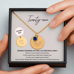 Personalized Initial 21st Birthday Necklace, Birthstone Sun Necklace, 21st Birthday Milestone for Her, Friend Turning 21, Gift for Women