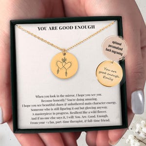 You Are Good Enough Necklace, Custom Hearts Motivational Self-Love Gift for Best Friend, Encouragement Jewelry, Dainty Friendship Charm