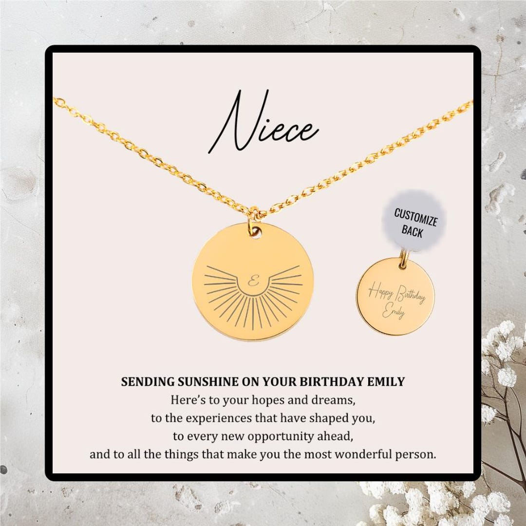 Personalized Initial Sun Necklace Birthday Gift, Customized Gift