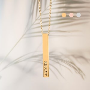 RESIST Bar Necklace | Statement Feminist Jewelry | Personalized Political Gift | Gift For Democrat | Stainless Steel | Resistance FDT Charm