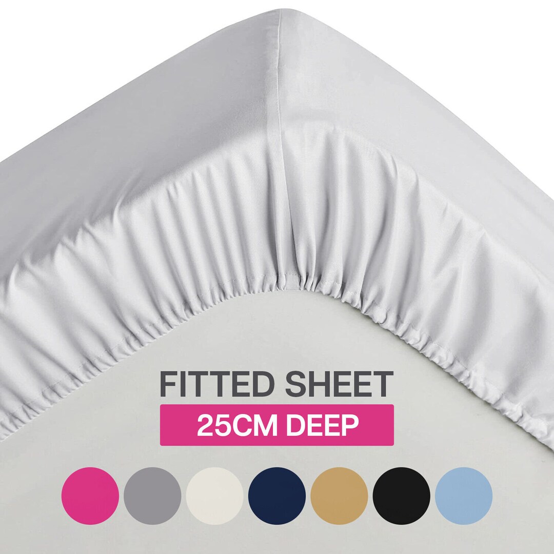 25 Extra Deep Fitted Sheet Single Double King Super King Size Etsy