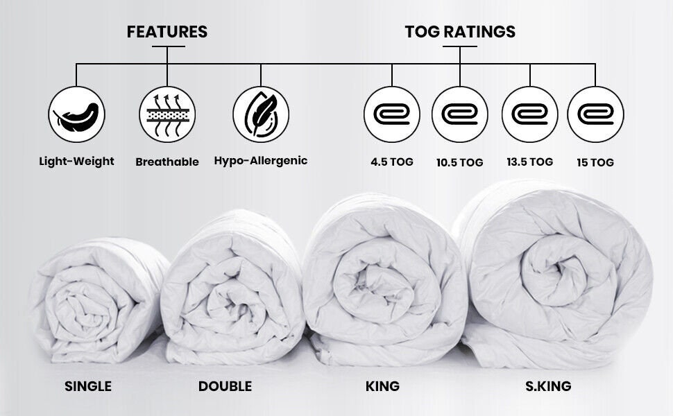 Luxury Duvet Quilt Tog 4.5, 10.5, 13.5, 15 Hotel Quality Warm Duvets