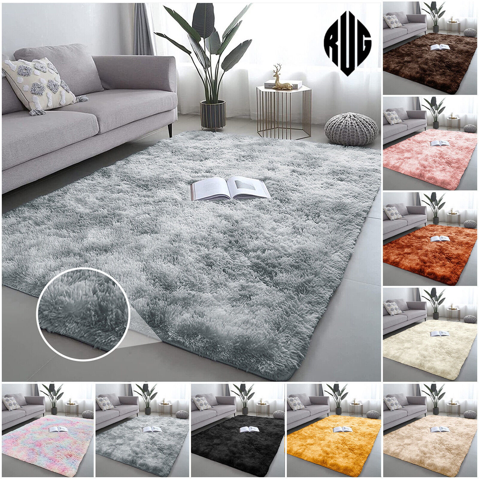 Large Shaggy Fluffy Rugs Antislip Super Soft Mat Living Room Etsy Canada