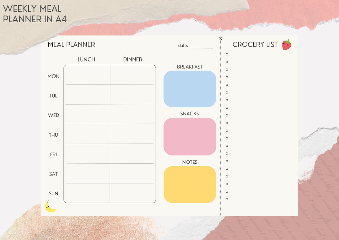 Weekly Meal Planner and Grocery List Template - Etsy