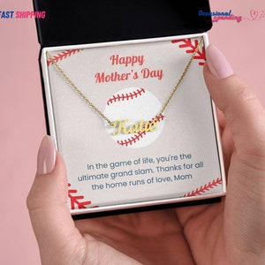 Personalizable Name Necklace For Baseball Mom with Beautiful Message Card, Mother's Day Gift, Baseball Lover Mom, Sport Mom Gift, Baseball