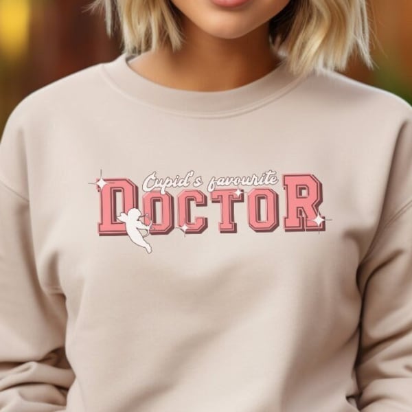 Cupid's Fav Doctor Valentines Day Sweatshirt, Doctor Valentine's Day Sweater, Cupid Valentine Longshirt, Valentine Doctor's Gift, V Day Gift