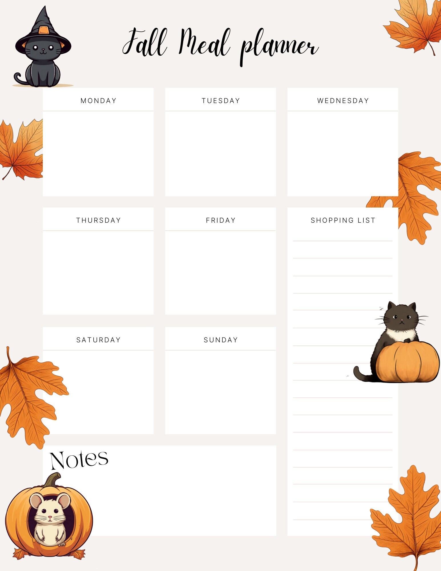 Fall Meal Planner, Printable Download, Fun Fall Meal Planer - Etsy