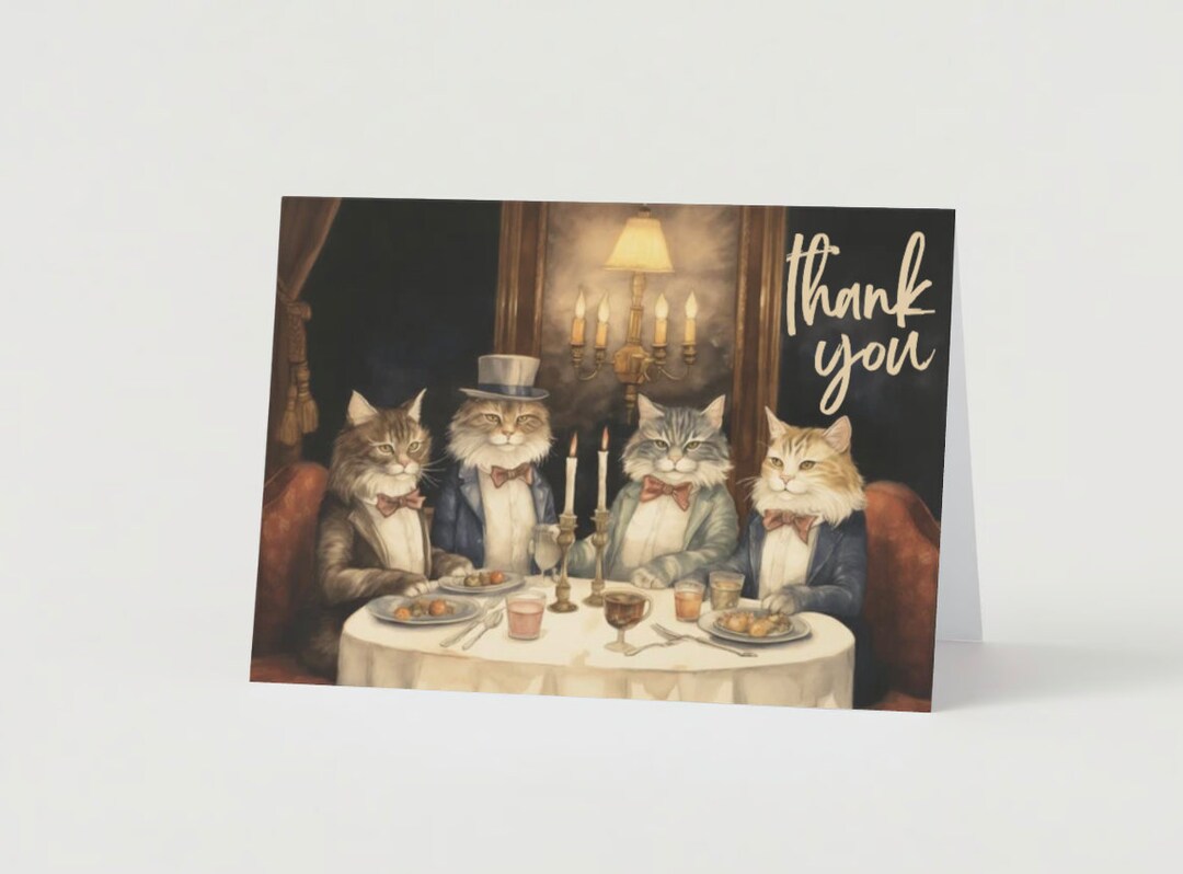 Editable Holiday Thank You Card Template Cats at Christmas Dinner Thank ...