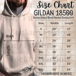 Sand Hooded Sizing,Hoodie sizing Gildan,Model Sizing,Unisex Hooded sizing,Crewneck Hoodie Sizing,SizeChart