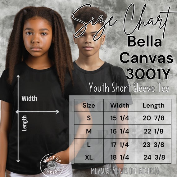 Youth Tee Sizer, Bella+canvas 3001Y Youth Size Chart,youth Shirt Size Chart,youth's  Size Guide,sizechart,youth's Tee Sizer - Etsy