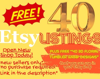 Etsy free 40 listing, open Etsy Store,NO PURCHASE needed, for New Seller Get 40 Free Listings, Link in Description- https://etsy.me/3SNyvu3