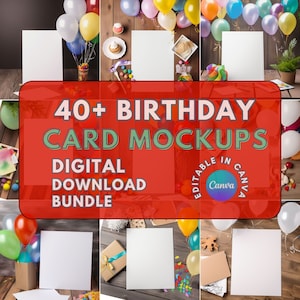 Pacote de cartões para download,Cartão de convite de aniversário,Mockup minimalista,Pacote de cartão de aniversário,Maquete de convitePacote,BirthdayVibes,pacote de maquete