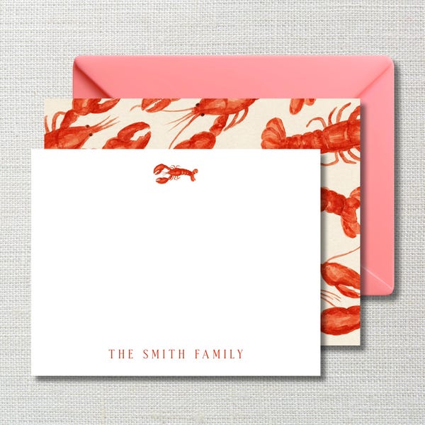 Coastal Lobster Stationery Set | Custom Note Cards A2 or A7 | Watercolor Beach Stationary