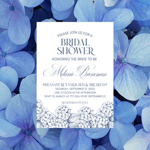 Navy & White Hydrangea Bridal Shower Invitation | Digital Download | Blue Floral Bridal Shower Invite | Editable Bridal Shower Template | A7