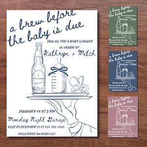Een brouwsel voordat de baby geboren wordt – de baby is aan het brouwen – bewerkbare babyshoweruitnodiging – digitale download met meerdere kleuropties