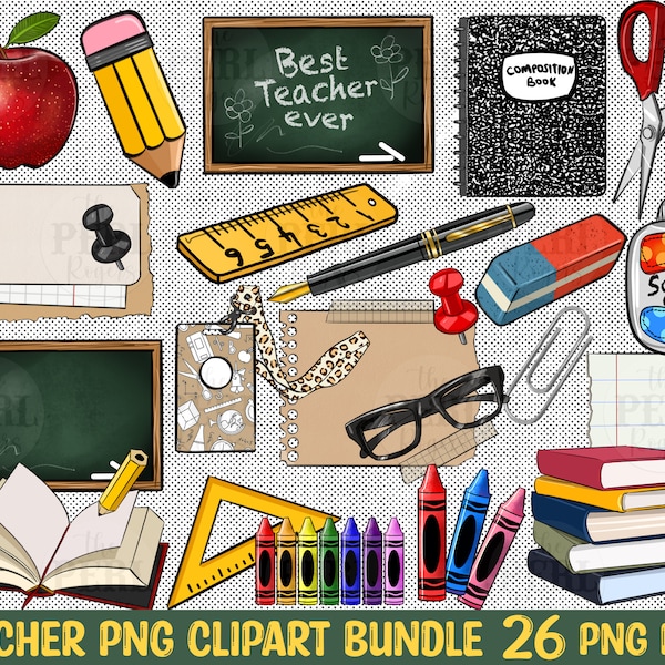 Teacher Clipart Set, School Clipart, Teacher Clipart Bundle, Scrapbook Png, Teacher Elements Png, Teacher's Day Png, Teacher Clipart