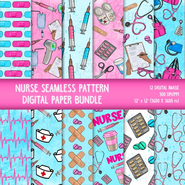 Infirmière Seamless Pattern Digital Paper Png Bundle, Nurse Repeating Pattern Png, Nurse Scrapbook Papers, Png Bundle, Nurse Png, Digital Paper Png