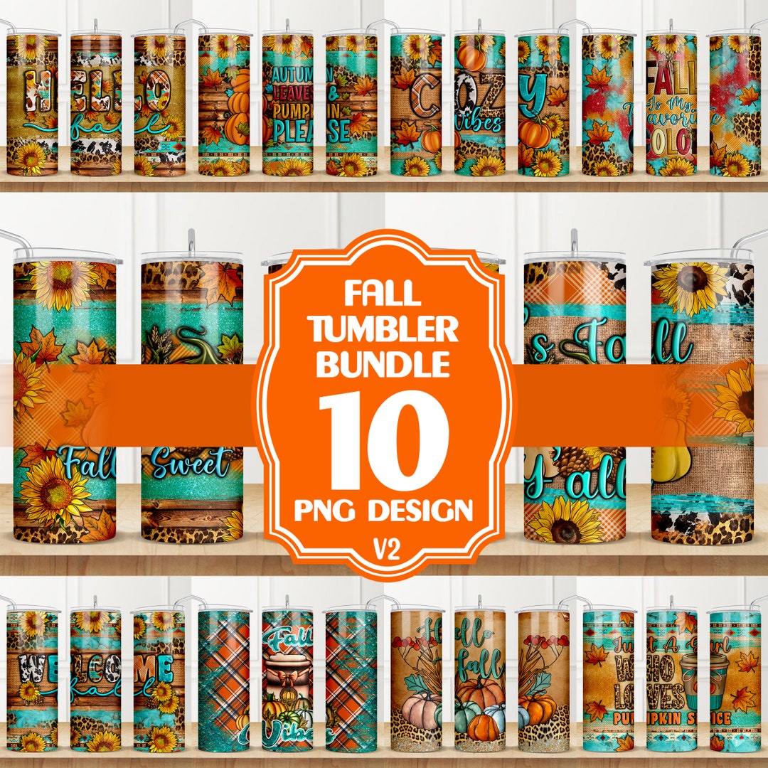 Fall 20 Oz Skinny Tumbler Bundle V2 Png, Tumbler Wrap Png, Western 20 ...