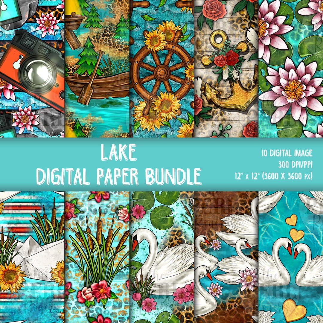 Lake Seamless Pattern Digital Paper Png Bundle, Repeating Pattern ...
