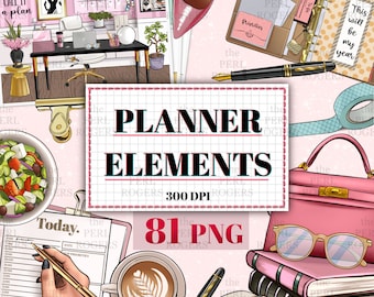 Planner Elements Clipart Set, Planner Clipart, Scrapbook Png, Journaling, Mix and Match Customizable Planner