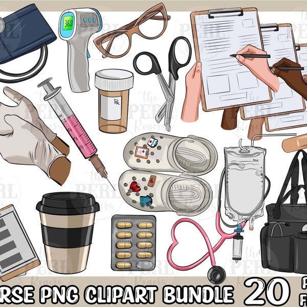 Nurse Clipart Set, Medical Clipart,Nurse Clipart Bundle,Scrapbook Png,Nurse Elements,Nurse Hand Drawn Digital Clipart,Nursing Png Downloads