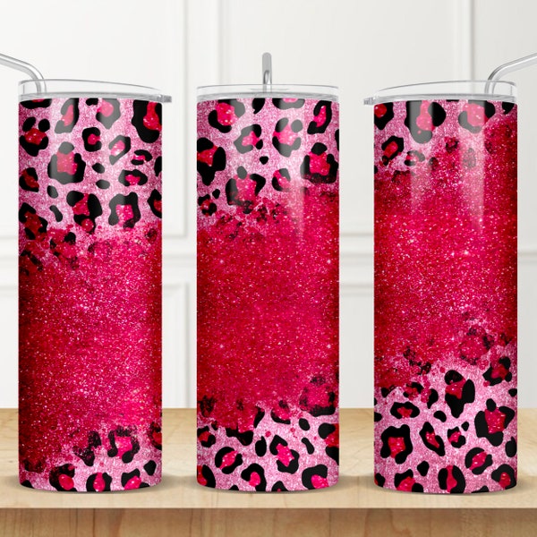 Pink leopard glitter 20 oz skinny tumbler png, western tumbler wrap png, glitter 20 oz tumbler design, tumbler png download