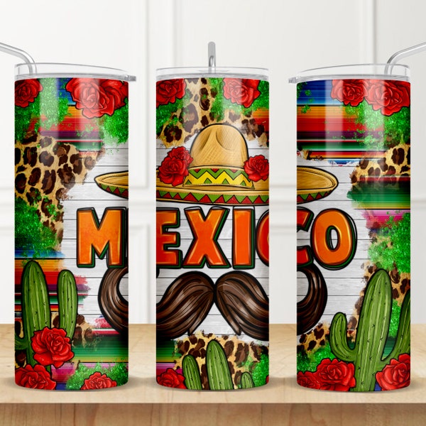 Mexico sombrero mustache 20 oz skinny tumbler png, Mexico tumbler wrap png, western 20 oz tumbler designs, Mexican png, tumbler png download