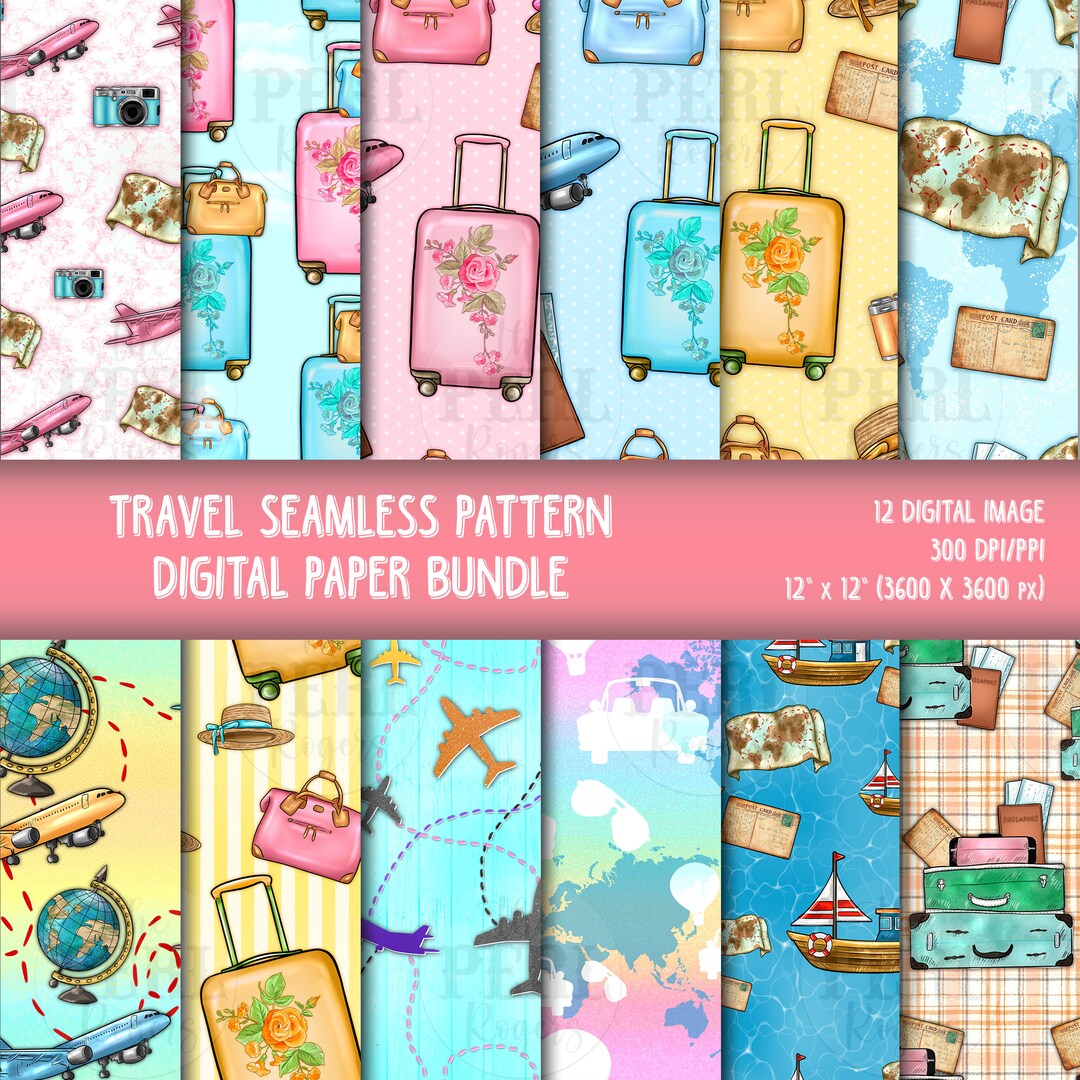 Travel Seamless Pattern Digital Paper Png Bundle,travel Repeating ...