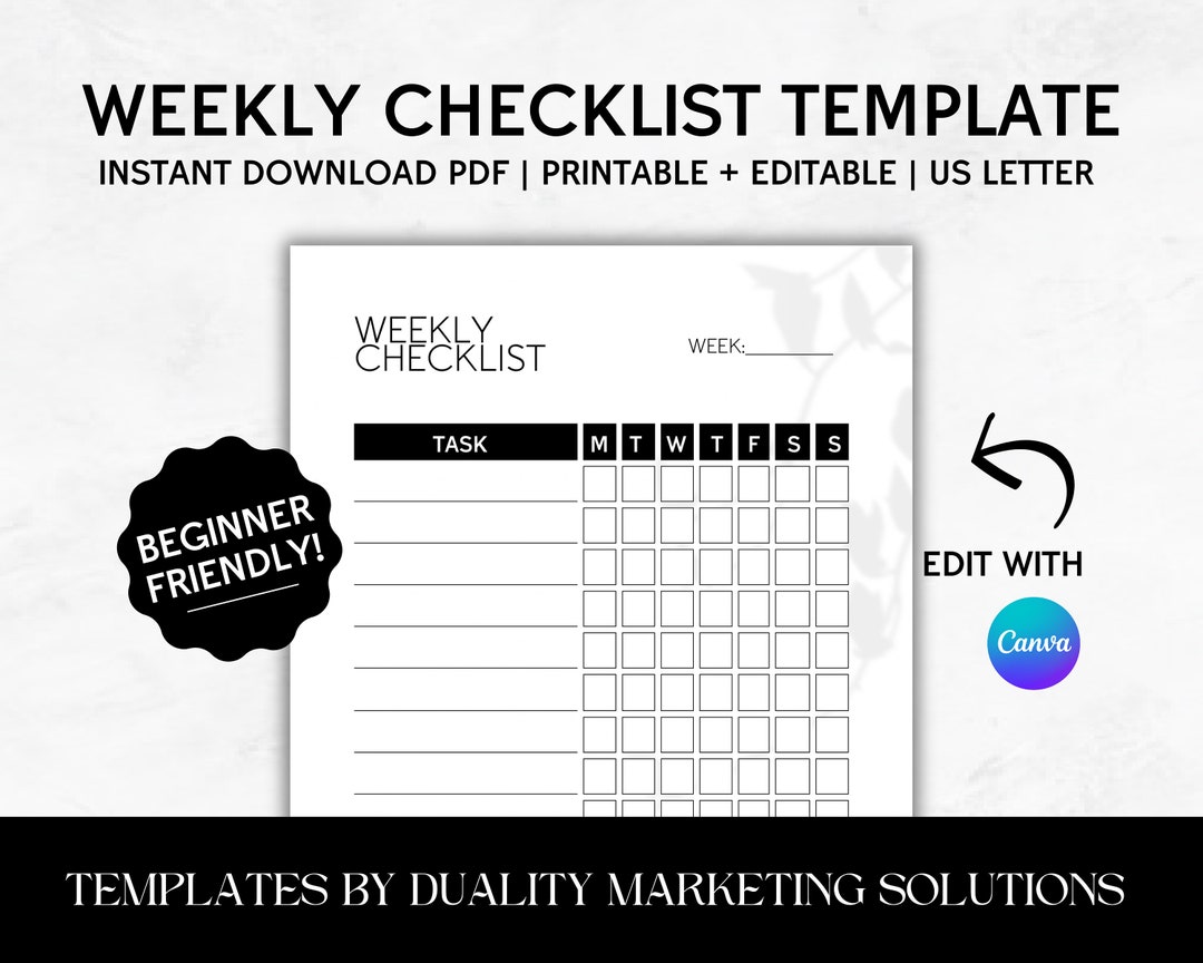 Weekly Checklist Template Small Business Template for Etsy Weekly Checklist Template Small Business Template for Etsy