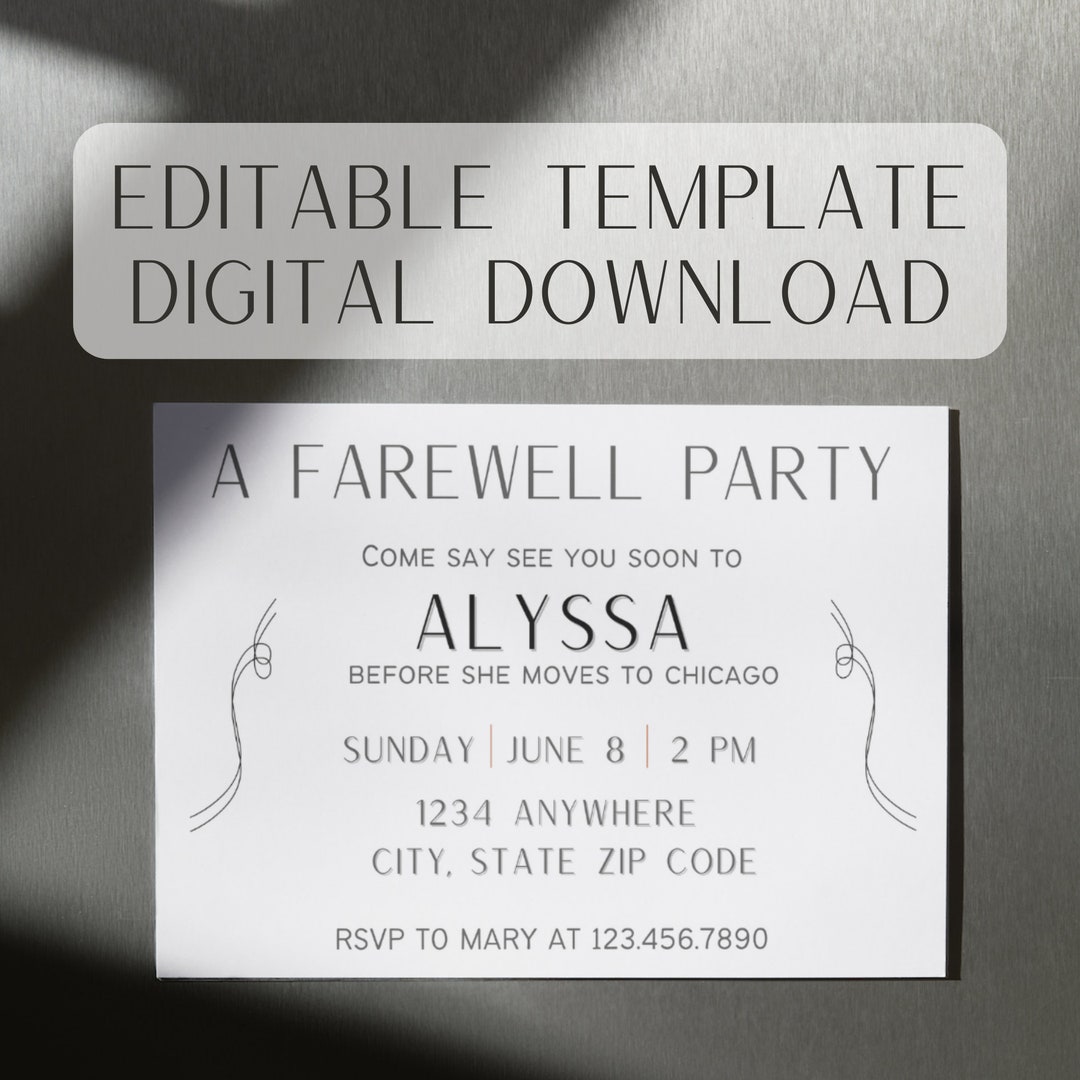 Editable Simple Black and White Farewell Party Invitation - Etsy