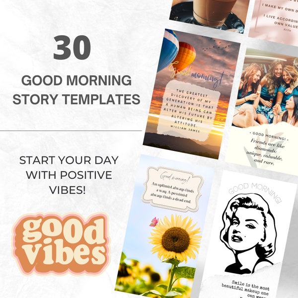 Guten Morgen Story Vorlagen, Zitate & Sprüche für Social Media und mehr, Sofort Download, Verschiedene Designs, Positive Vibes