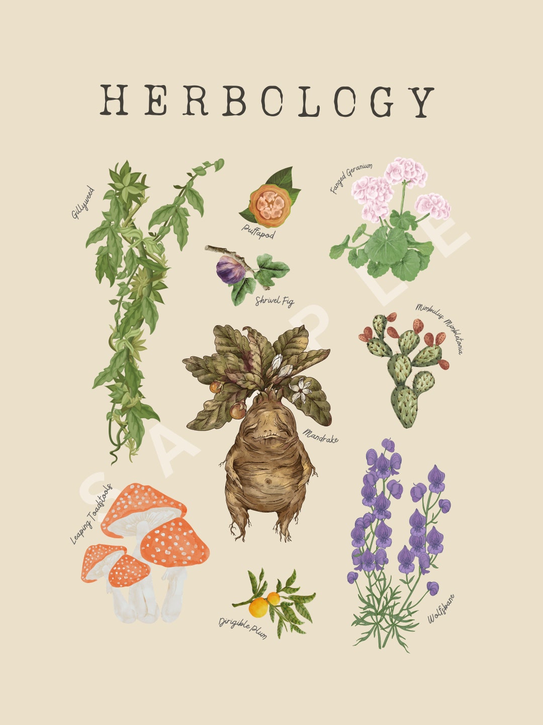 Herbology Chart Print | Magic Botanical Printable Wall Art | Whimsical ...
