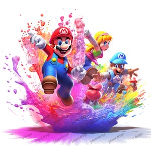 Mario PNG, transparent digital file, T-shirt production design, colorful Mario