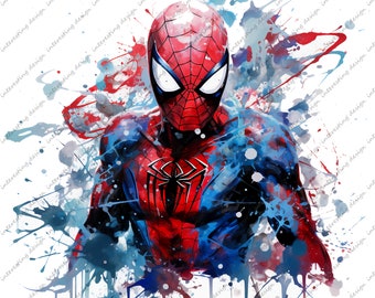 spiderman superhero design, hero kid shirt, watercolor, digital, clip art, transfer, shirt, printable, print, download