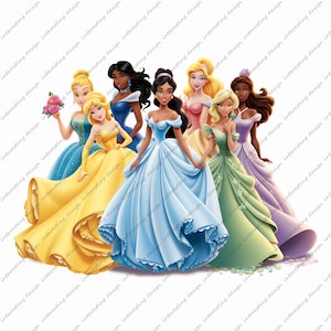 Snow White Elsa Cinderella Aurora Tiana Ariel Jasmine Rapunzel Belle Princess PNG clipart instant digital download for ironing or printing