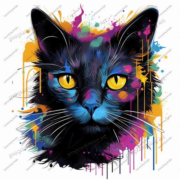 Colorful and cute cat head, splash rendering sticker png, color cat head printable, cat head sticker. cricut PNG file