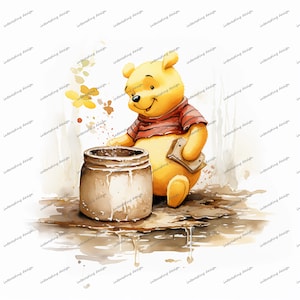 Bär mit Honigglas Png, Honigbär Png, Cartoon Bär Png, Biene Sublimation, Honigbär Aquarell digitale ClipArt, Instant Download