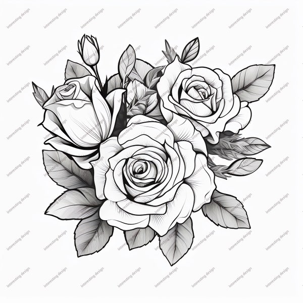 White and Black Shabby Floral Clip Art, digital instant download gothic vintage flower png embellishments, white roses commercial use