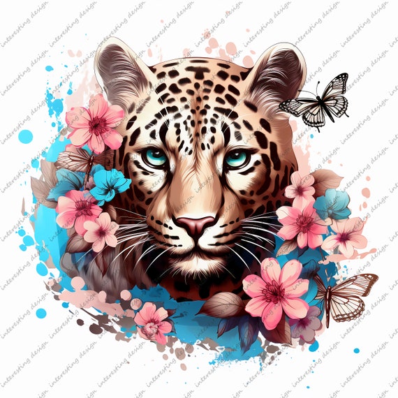 Beauty leopard png, butterfly png, flower png, flower png, rainbow png, colorful png, girl PNG file